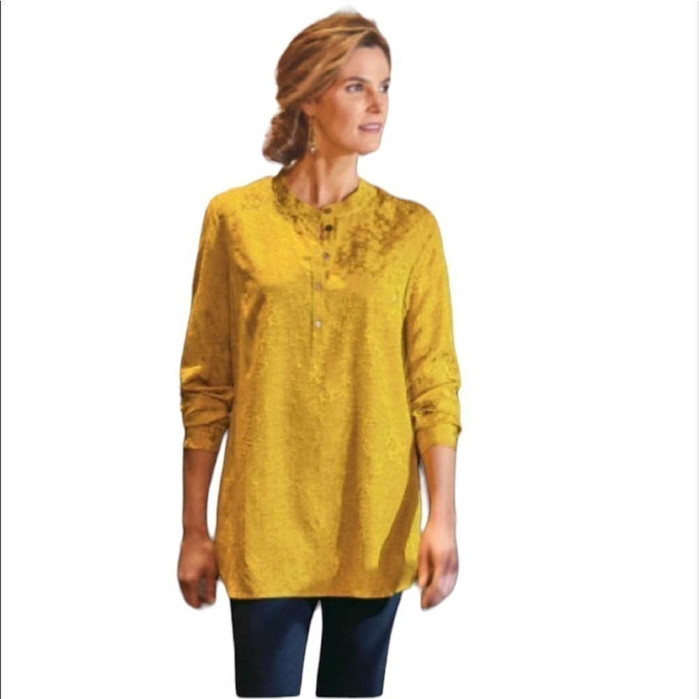 Soft Surroundings Suranya Gold Yellow Jacquard Pullover Long Sleeves Top 1X